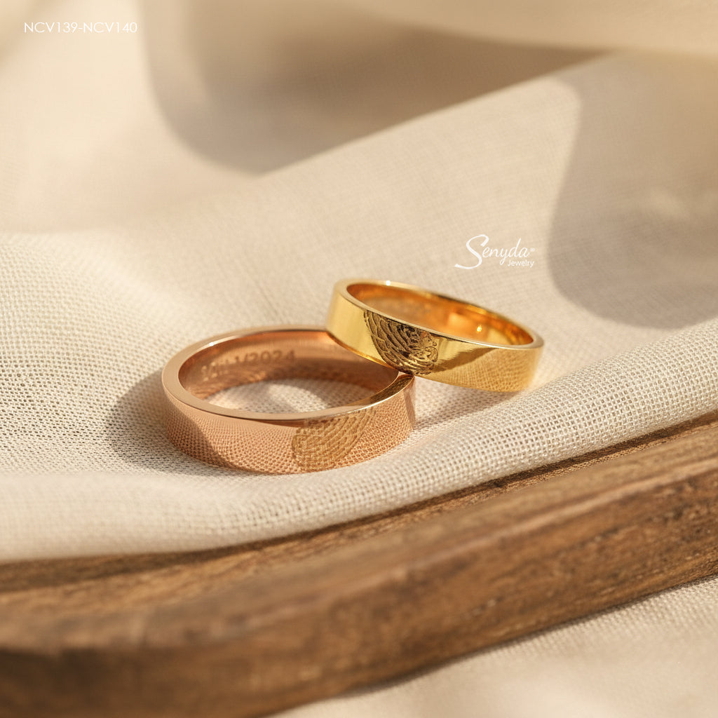 Senyda 18K Solid Gold Fingerprint Heart And Custom Name Wedding Ring S