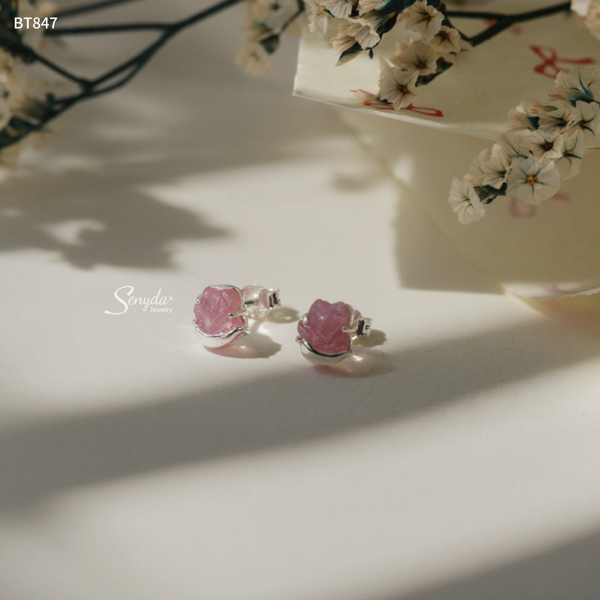 Sterling Silver 925 Spirit Fox Ruby Stud Earrings