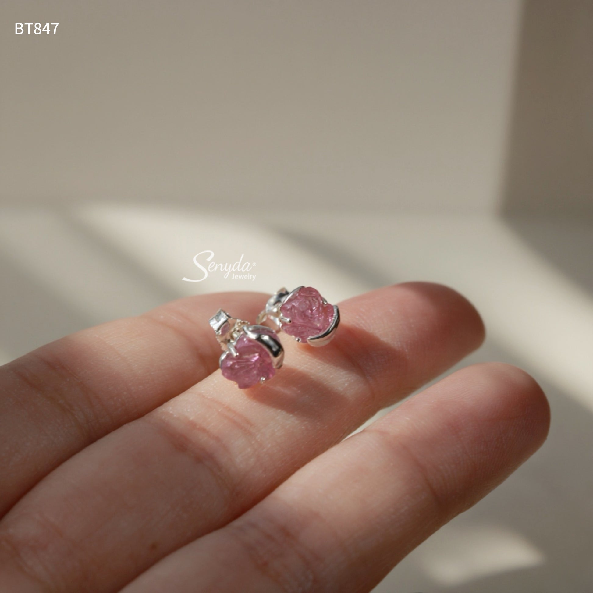 Sterling Silver 925 Spirit Fox Ruby Stud Earrings