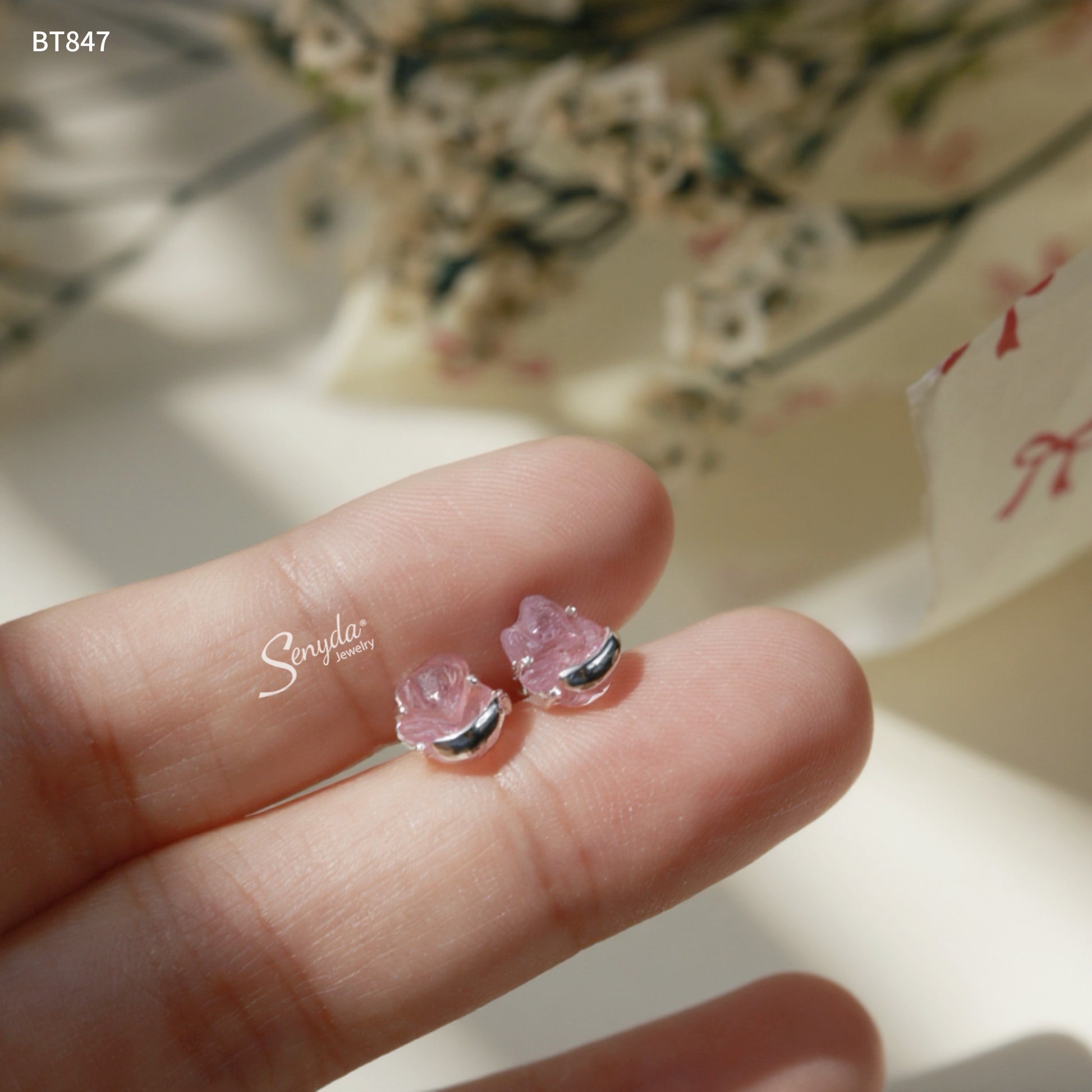 Sterling Silver 925 Spirit Fox Ruby Stud Earrings