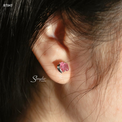 Sterling Silver 925 Spirit Fox Ruby Stud Earrings