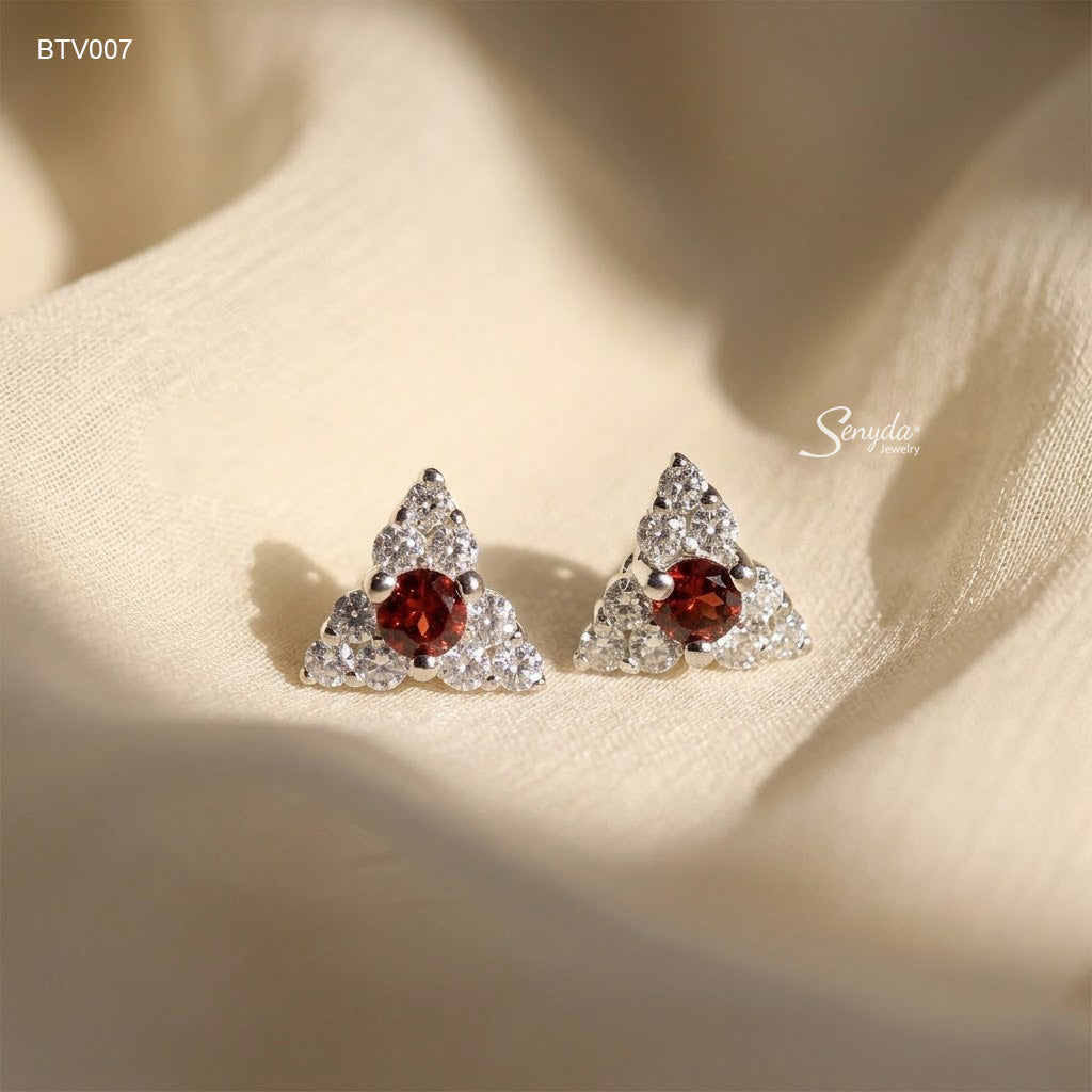 10K Solid Gold Orange Tourmaline Triangle Halo Stud Earrings