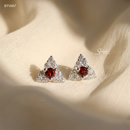 10K Solid Gold Orange Tourmaline Triangle Halo Stud Earrings