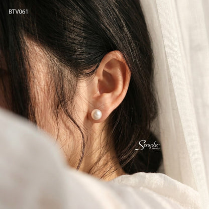 10K Solid Gold Round Golden Pearl Stud Earrings