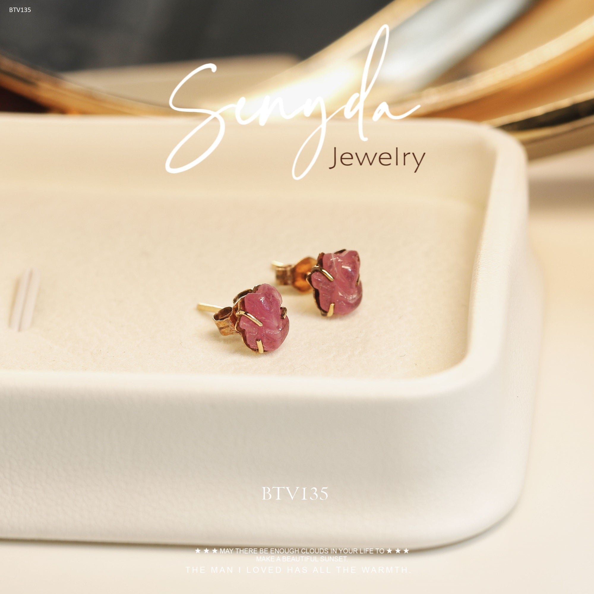 Pink ruby stud earrings discount