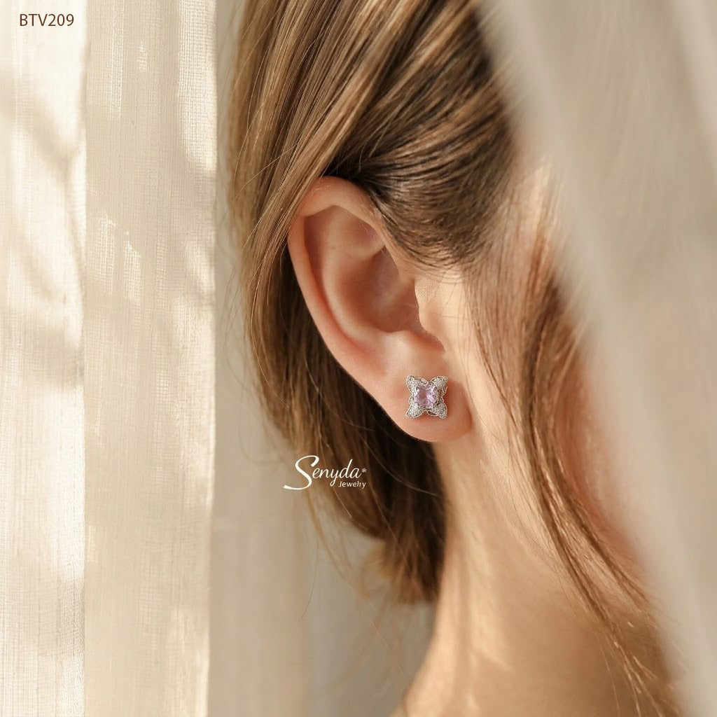 10K Solid Gold Natural Amethyst Butterfly Stud Earrings