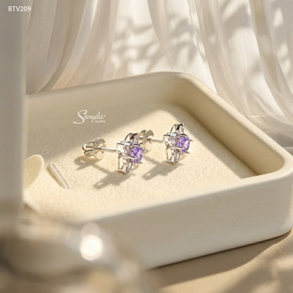 10K Solid Gold Natural Amethyst Butterfly Stud Earrings