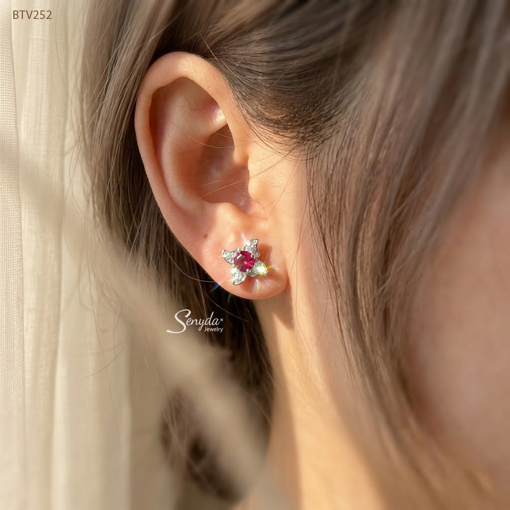 10K Solid Gold Butterfly Spinel Stud Earrings
