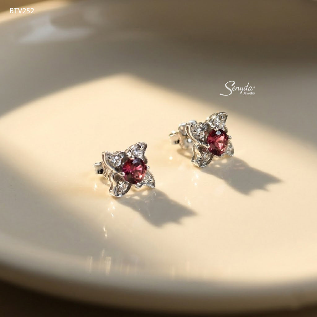 10K Solid Gold Butterfly Spinel Stud Earrings