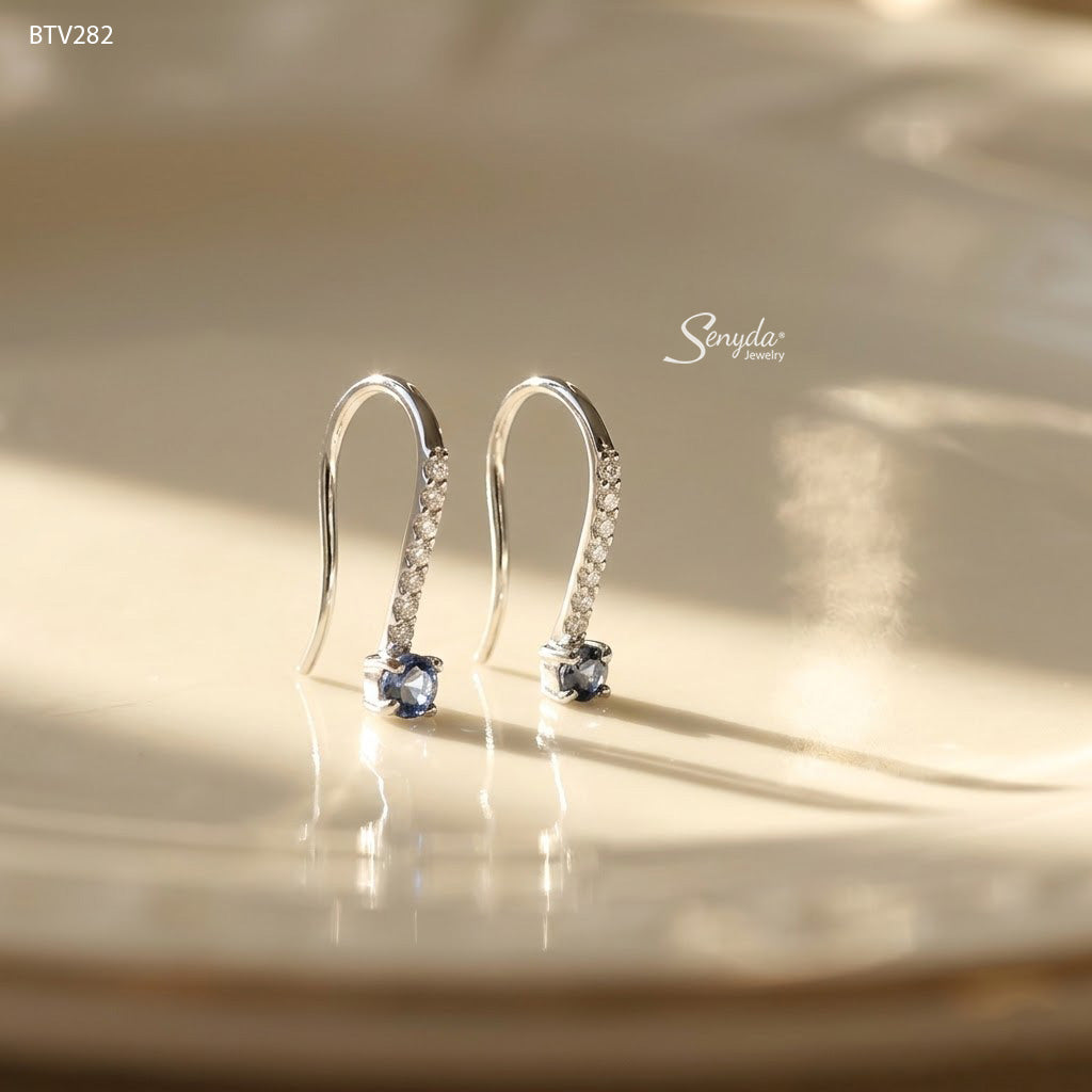 10K Solid Gold Sapphire Hook Earrings