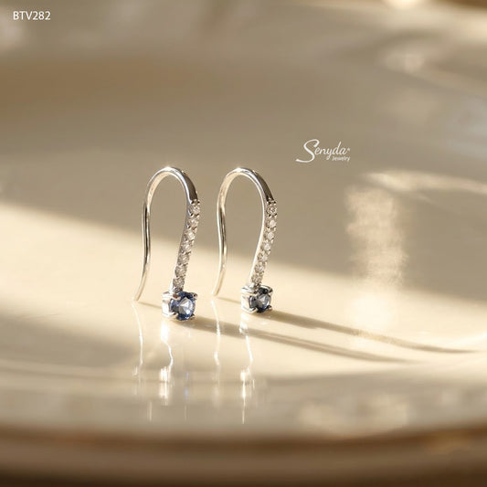 10K Solid Gold Sapphire Hook Earrings