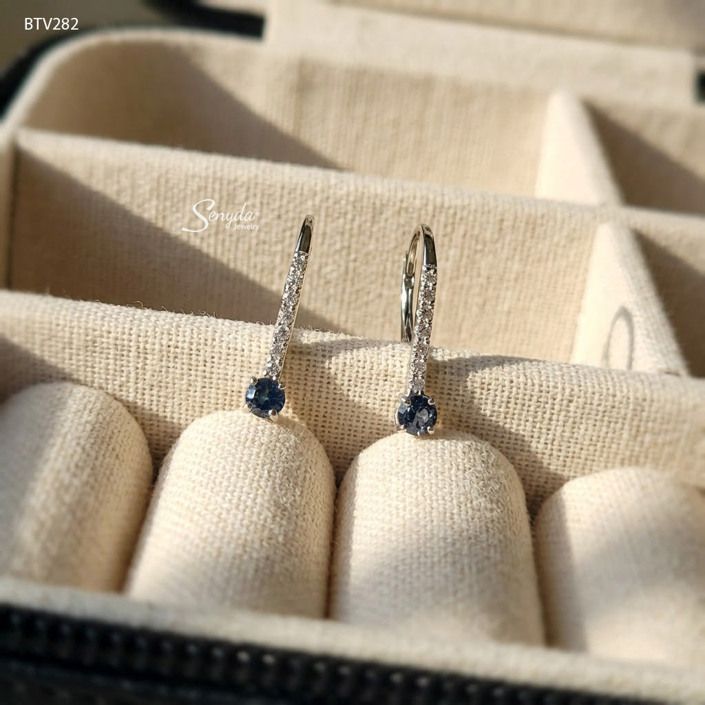 10K Solid Gold Sapphire Hook Earrings