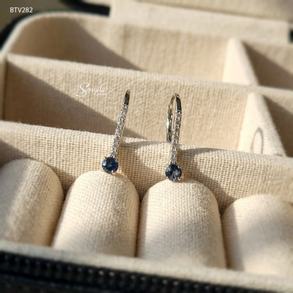 10K Solid Gold Sapphire Hook Earrings