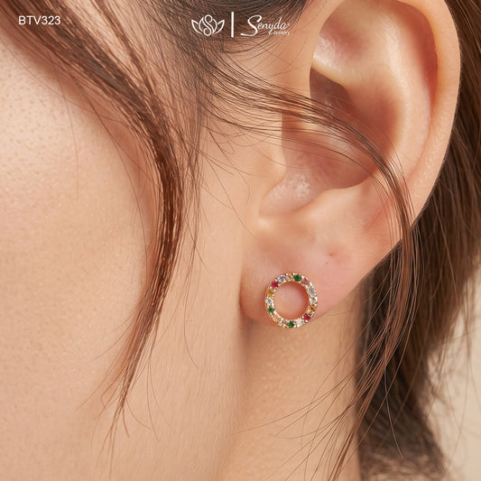16K Solid Gold Colorful Circle Stud Earrings