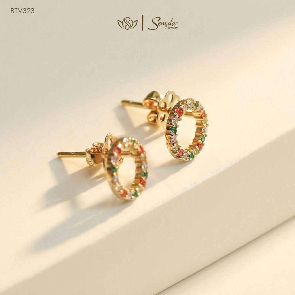 16K Solid Gold Colorful Circle Stud Earrings