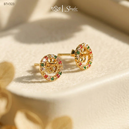 16K Solid Gold Colorful Circle Stud Earrings