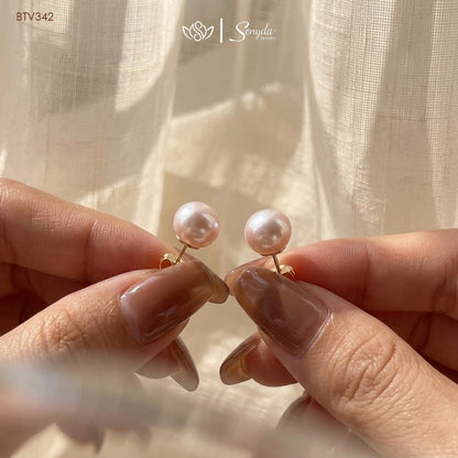 15K Solid Gold 7mm Natural Freshwater Pearls Stud Earrings