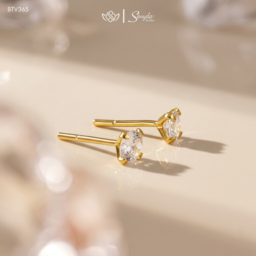 14K Solid Gold Round Cubic Zirconia 4-Prong Stud Earrings