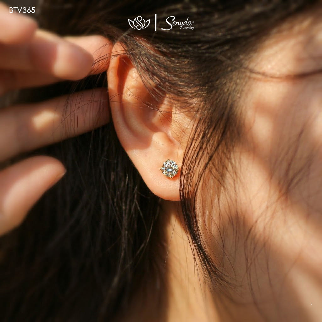 14K Solid Gold Round Cubic Zirconia 4-Prong Stud Earrings