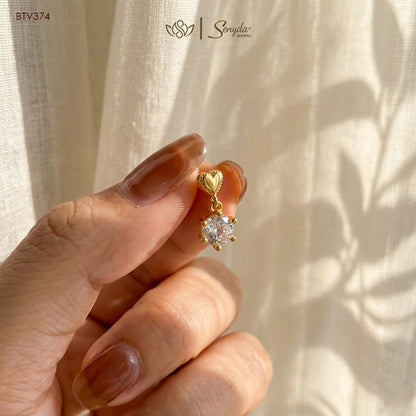 10K Solid Gold Heart Drop Earrings With CZ Stones
