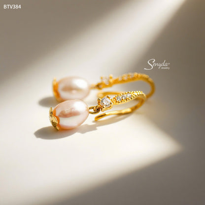 10K Solid Gold Freshwater Pearl Dangle Earrings