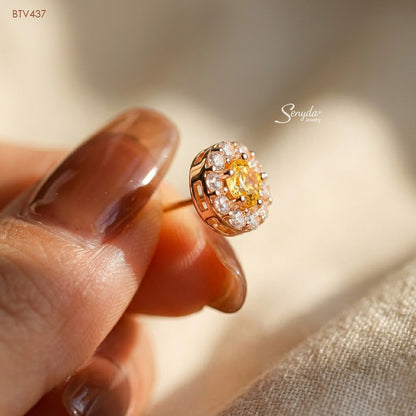 15K Solid Gold Cubic Zirconia Halo Stud Earrings