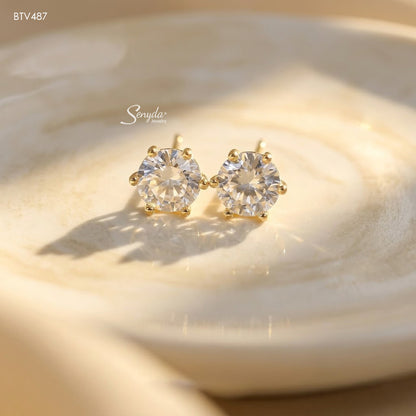 14K Solid Gold 6-Prong Cubic Zirconia Stud Earrings