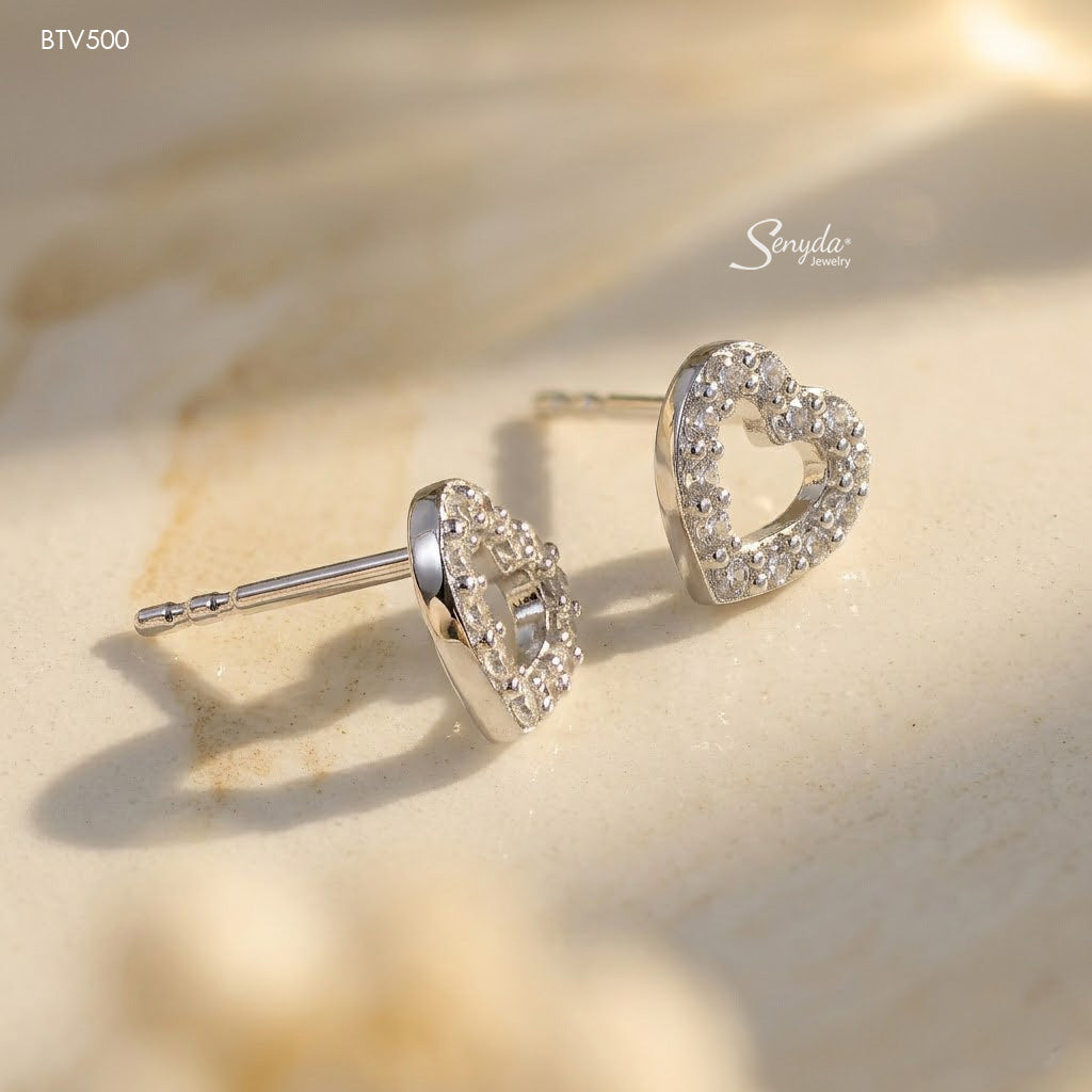 10K Solid Gold Heart Stud Earrings