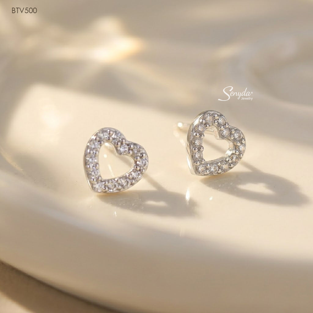 10K Solid Gold Heart Stud Earrings