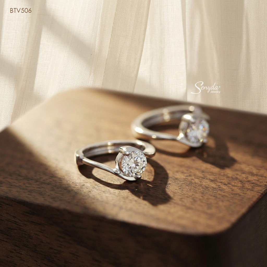 14K Solid Gold Solitaire CZ Huggies Hoop Earrings