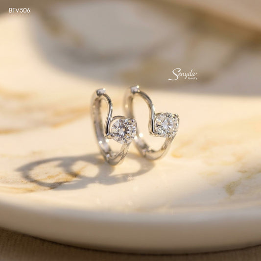 14K Solid Gold Solitaire CZ Huggies Hoop Earrings