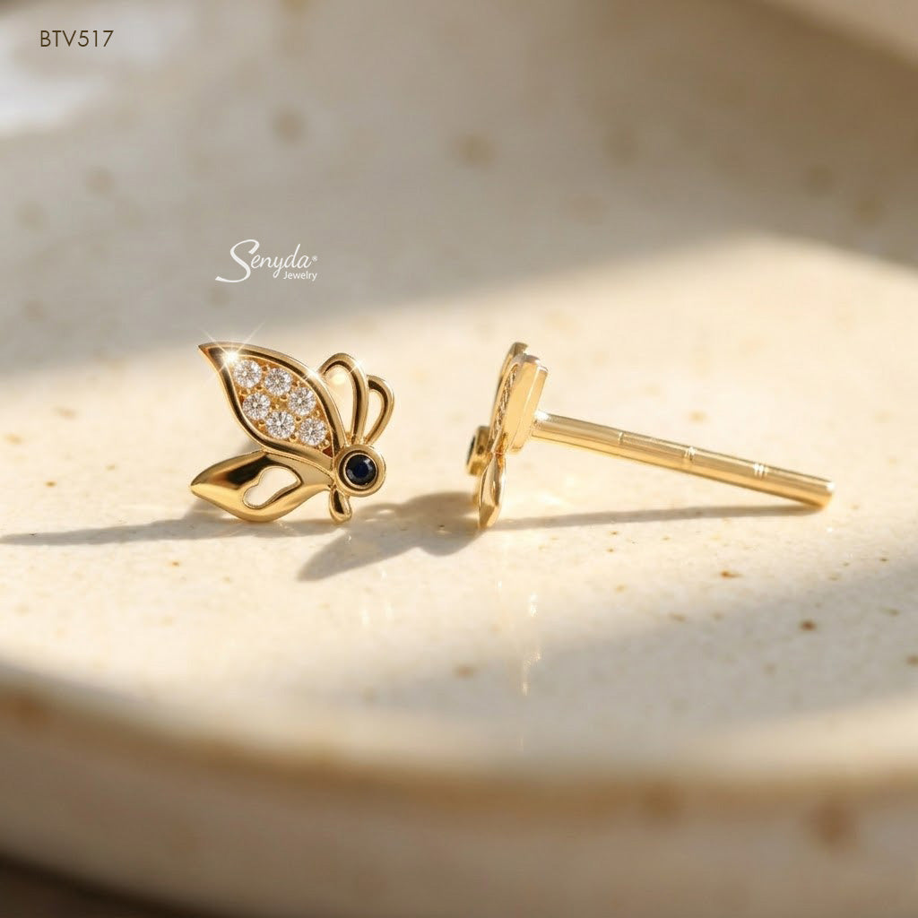 14K Solid Gold Butterfly Stud Earrings