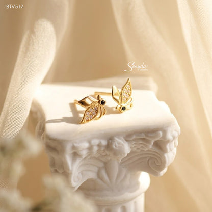 14K Solid Gold Butterfly Stud Earrings