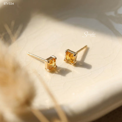 Senyda 16K Solid Gold Natural Gemstones Stud Earrings