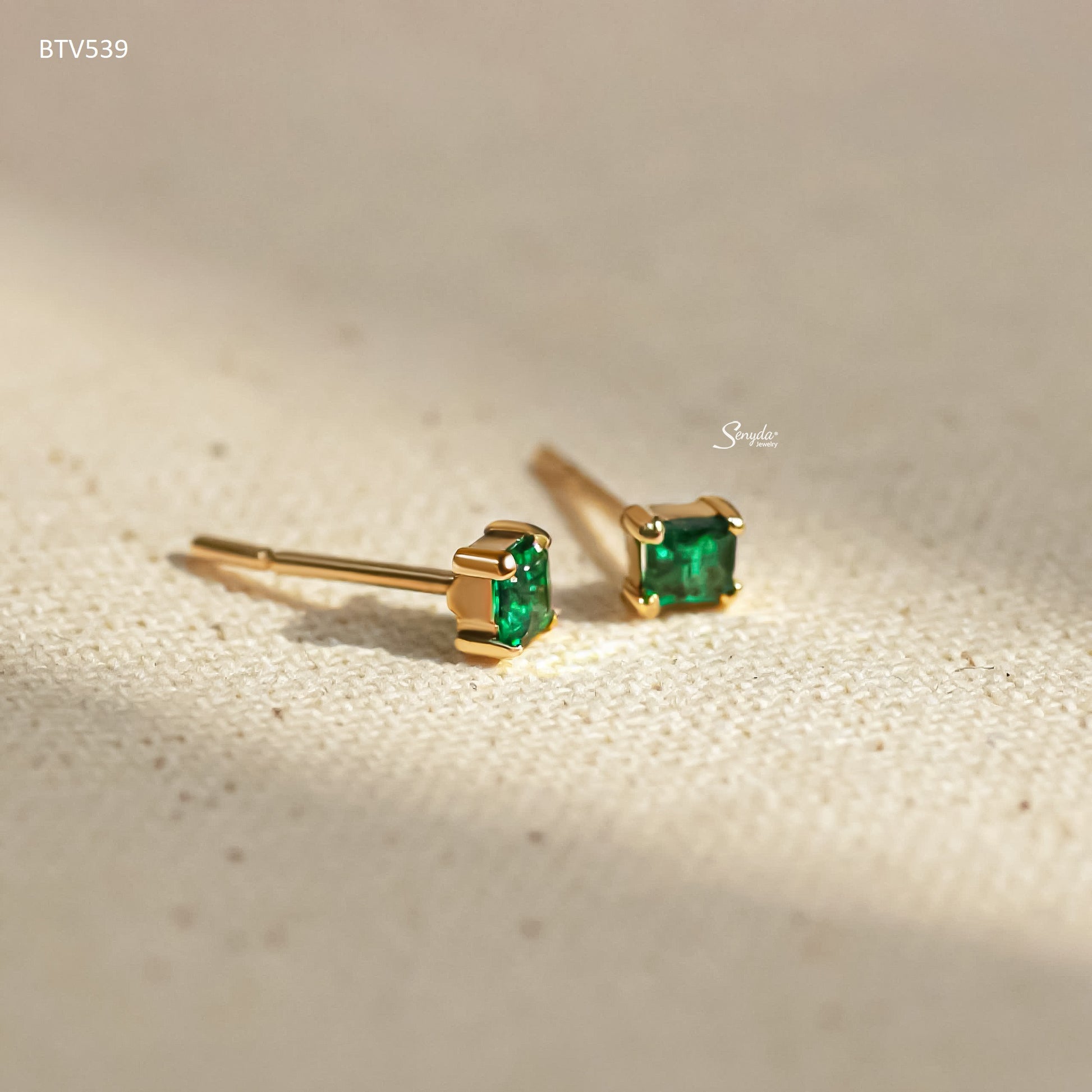 Senyda 16K Solid Gold Natural Gemstones Stud Earrings