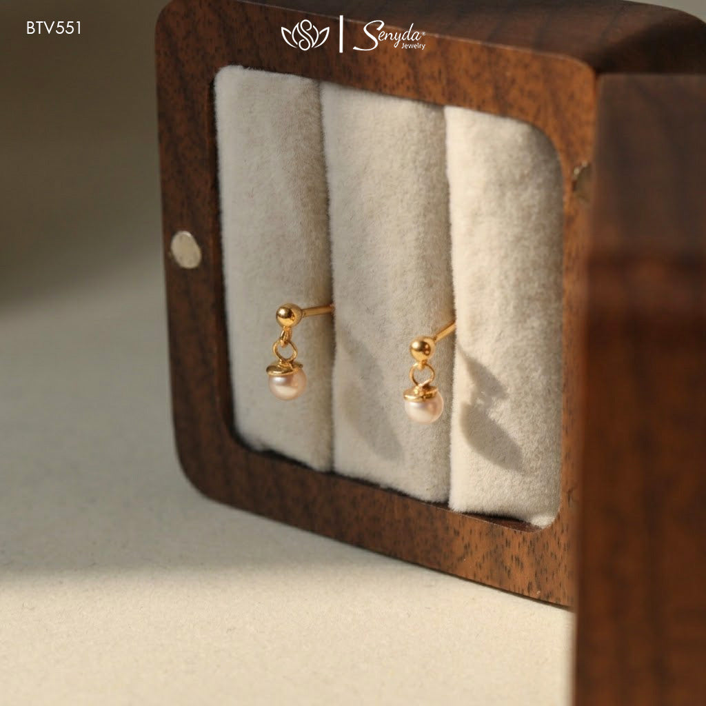 10K Solid Gold Freshwater Pearl Drop Stud Earrings