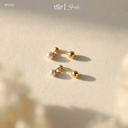 10K Solid Gold Freshwater Pearl Drop Stud Earrings