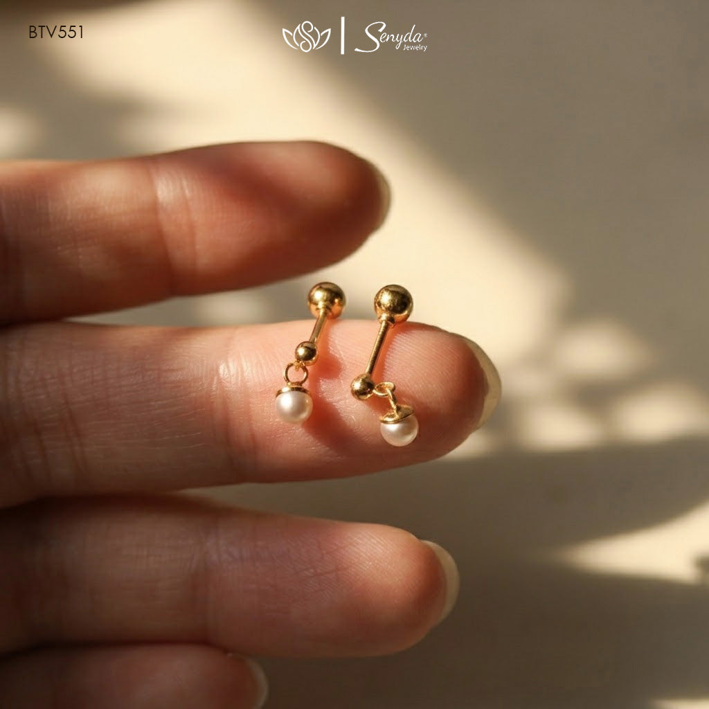 10K Solid Gold Freshwater Pearl Drop Stud Earrings