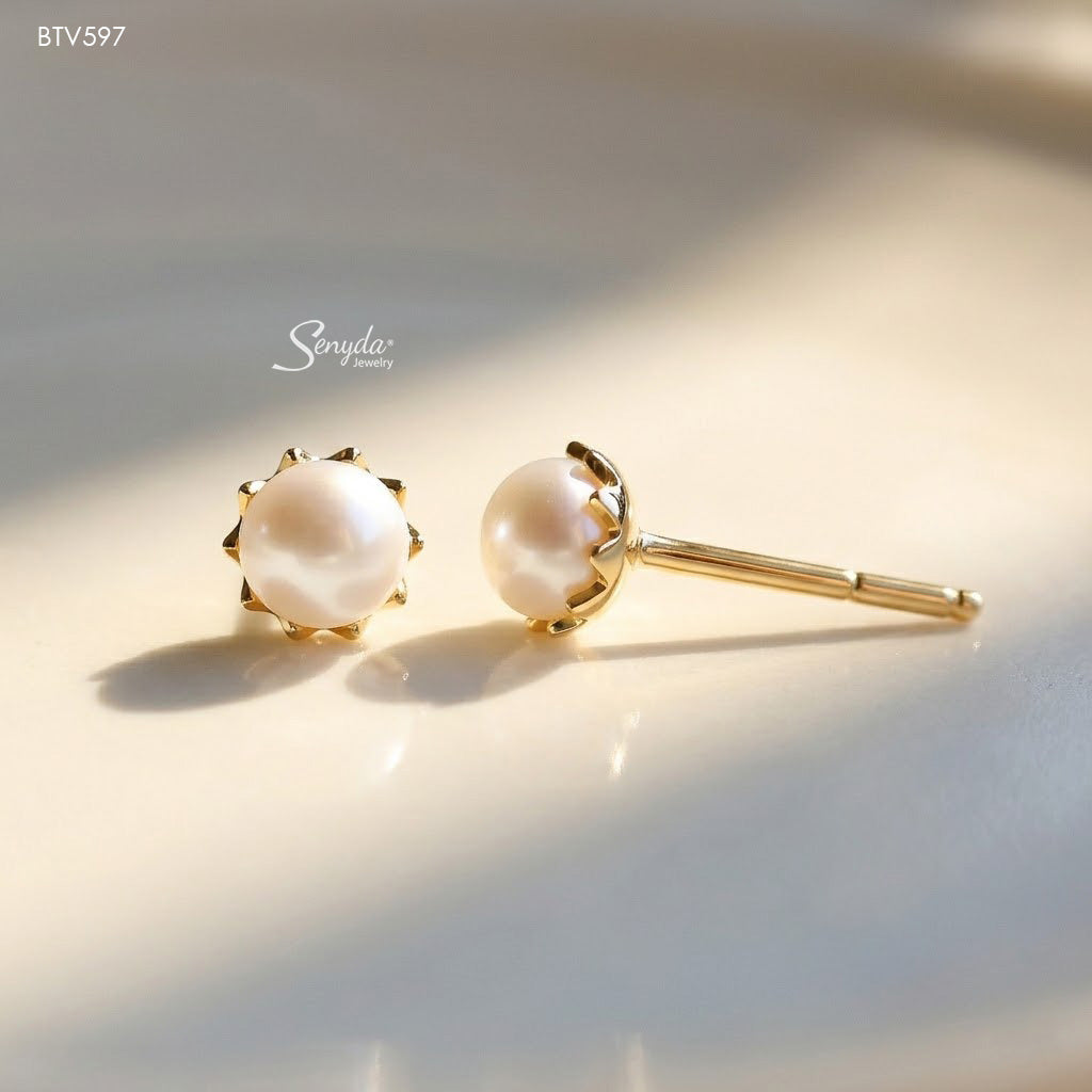 14K Solid Gold 4.5mm Mini Freshwater Pearl Stud Earrings