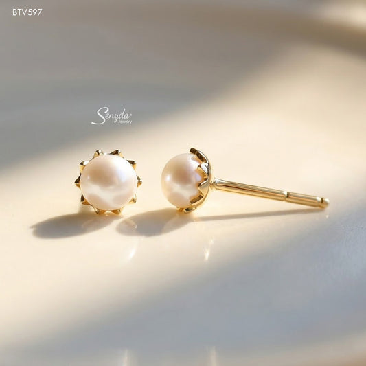14K Solid Gold 4.5mm Mini Freshwater Pearl Stud Earrings