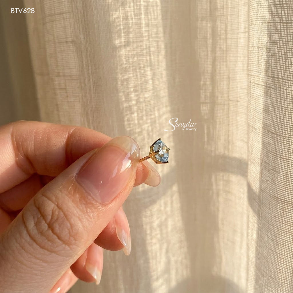 14K Solid Gold Radiant Cut Blue Cubic Zirconia Stud Earrings