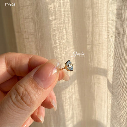 14K Solid Gold Radiant Cut Blue Cubic Zirconia Stud Earrings