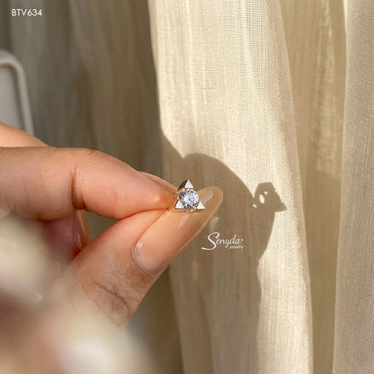 15K Solid Gold Cubic Zirconia Triangle Setting Stud Earrings