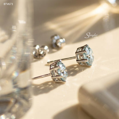15K Solid Gold Round Moissanite Solitaire 6-Prong Basket Setting Stud Earrings
