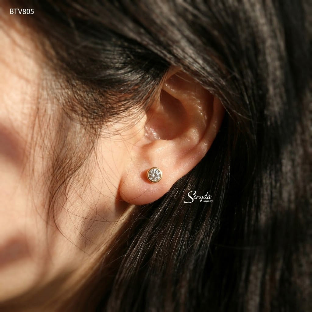14K Solid Gold 4mm Bezel-Set CZ Stud Earrings