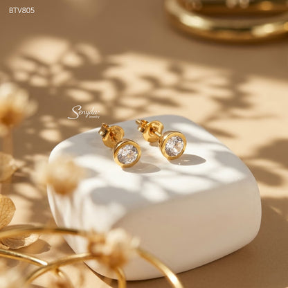 14K Solid Gold 4mm Bezel-Set CZ Stud Earrings