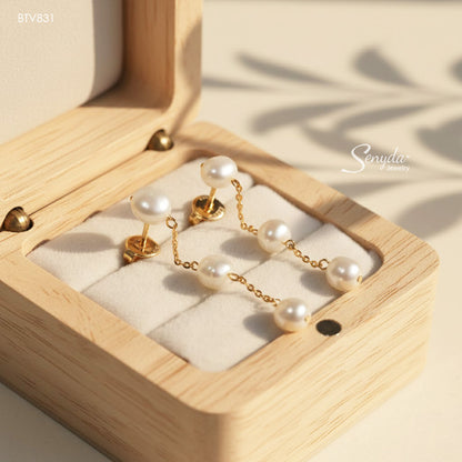 14K Solid Gold Natural Freshwater Pearl Drop Earrings