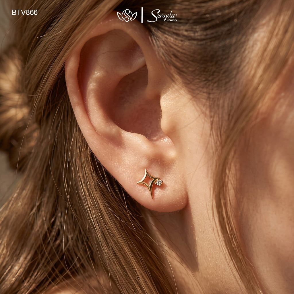 10K Solid Gold Minimalist Celestial North Star Cutout Stud Earrings