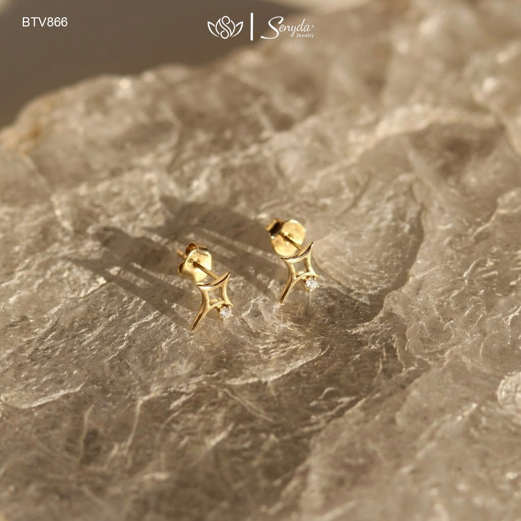 10K Solid Gold Minimalist Celestial North Star Cutout Stud Earrings