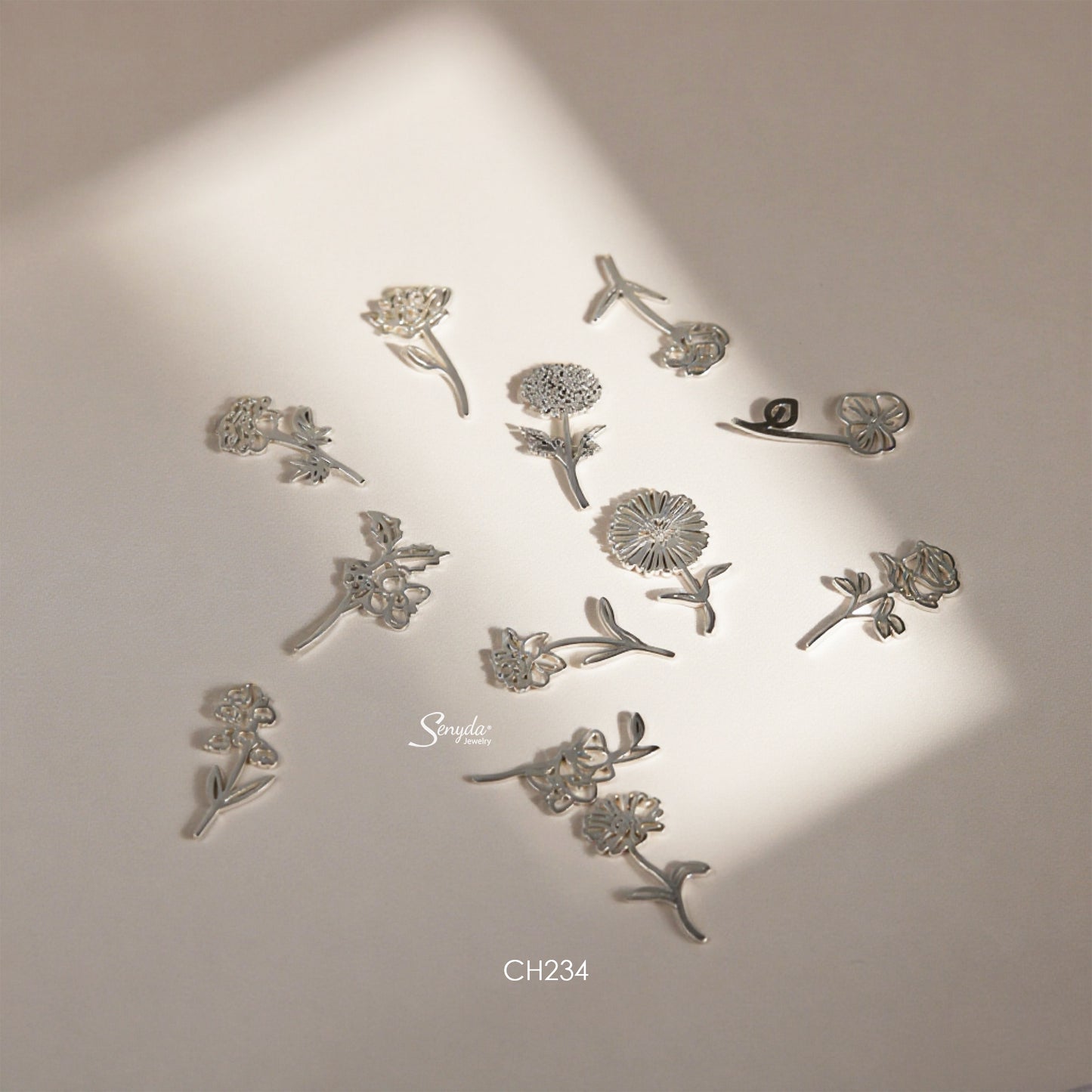 Sterling Silver 925 Birth Month Flower Charm